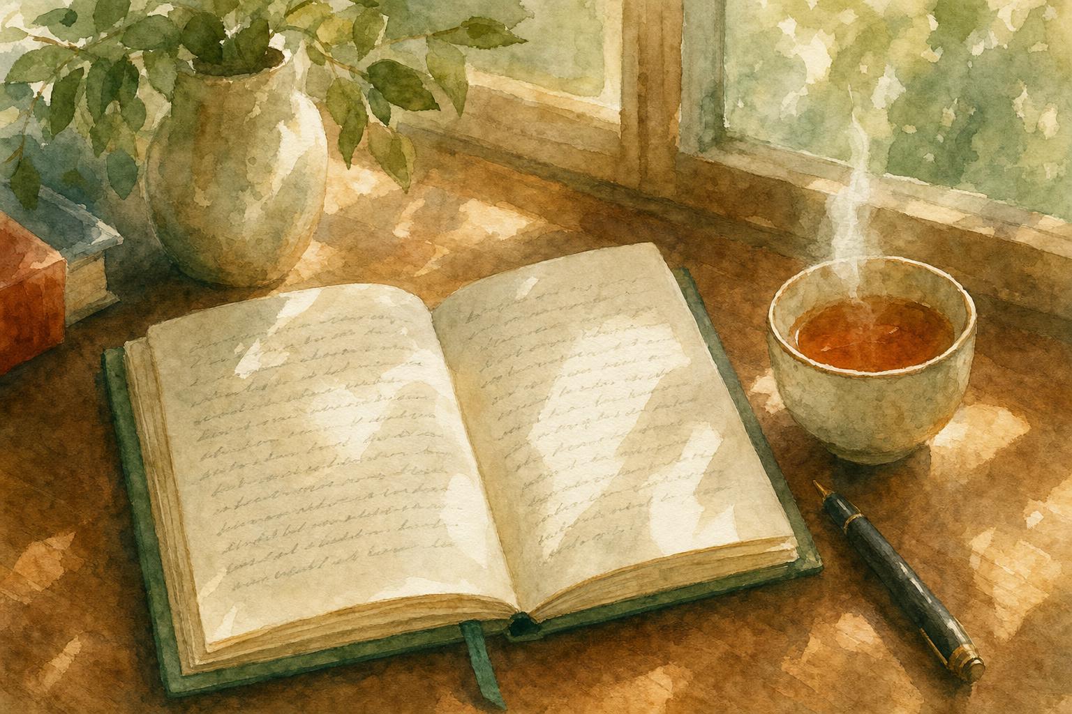 Watercolor journal and tea — the quiet practice of self-inquiry