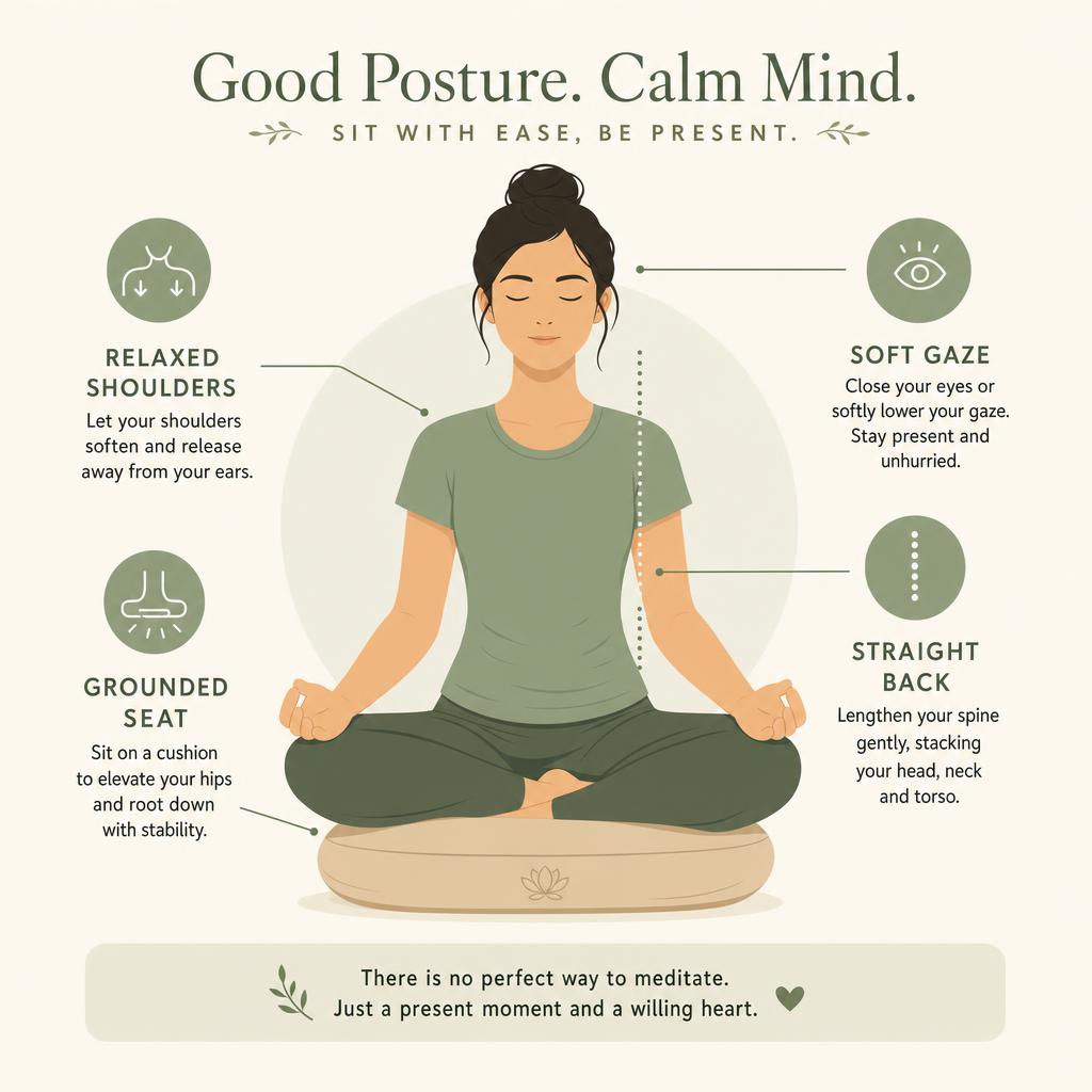 Minimalist flat illustration showing correct meditation posture