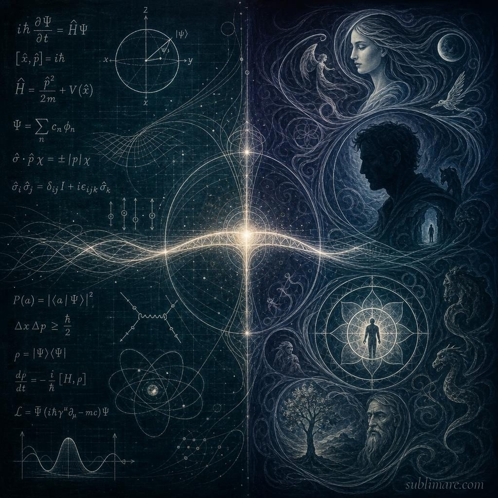 Conceptual visualization of the Pauli-Jung conjecture bridging quantum physics and Jungian psychology