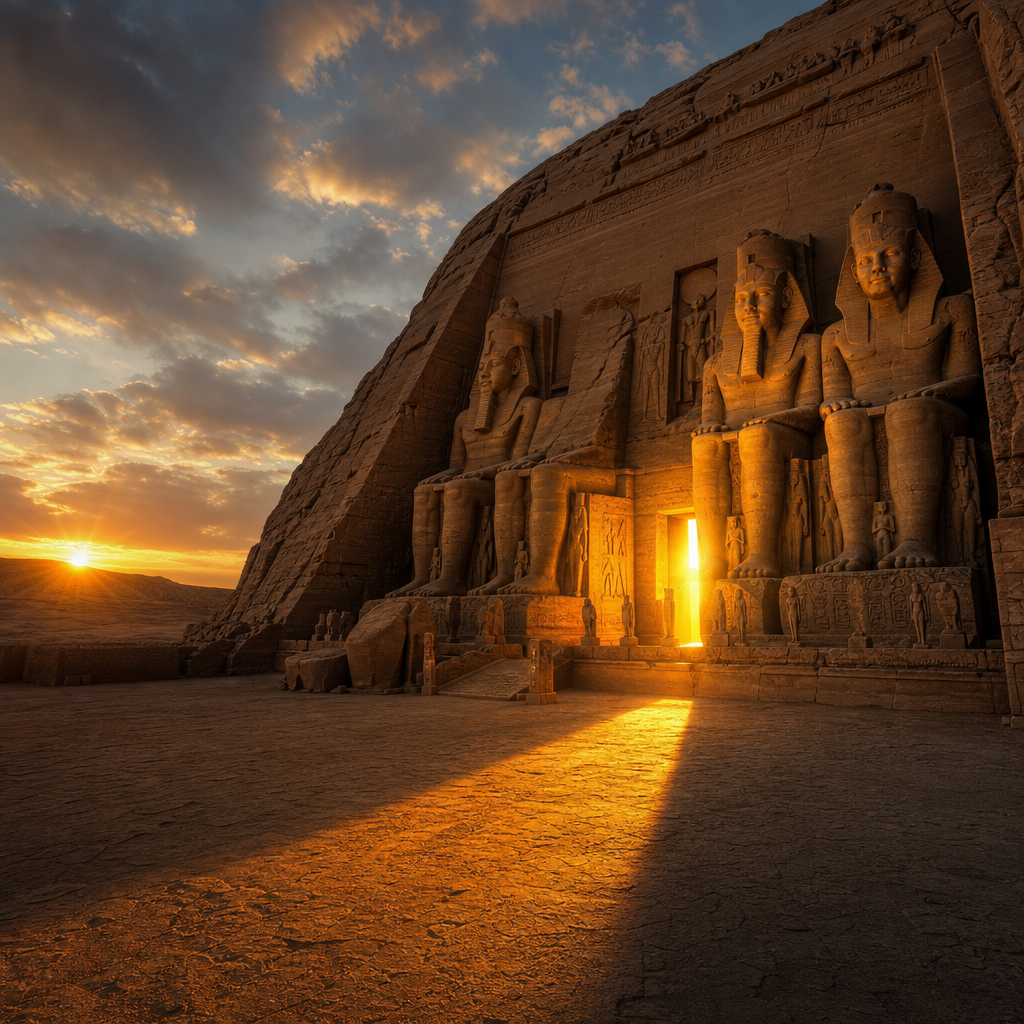 Abu Simbel temple solar alignment at dawn