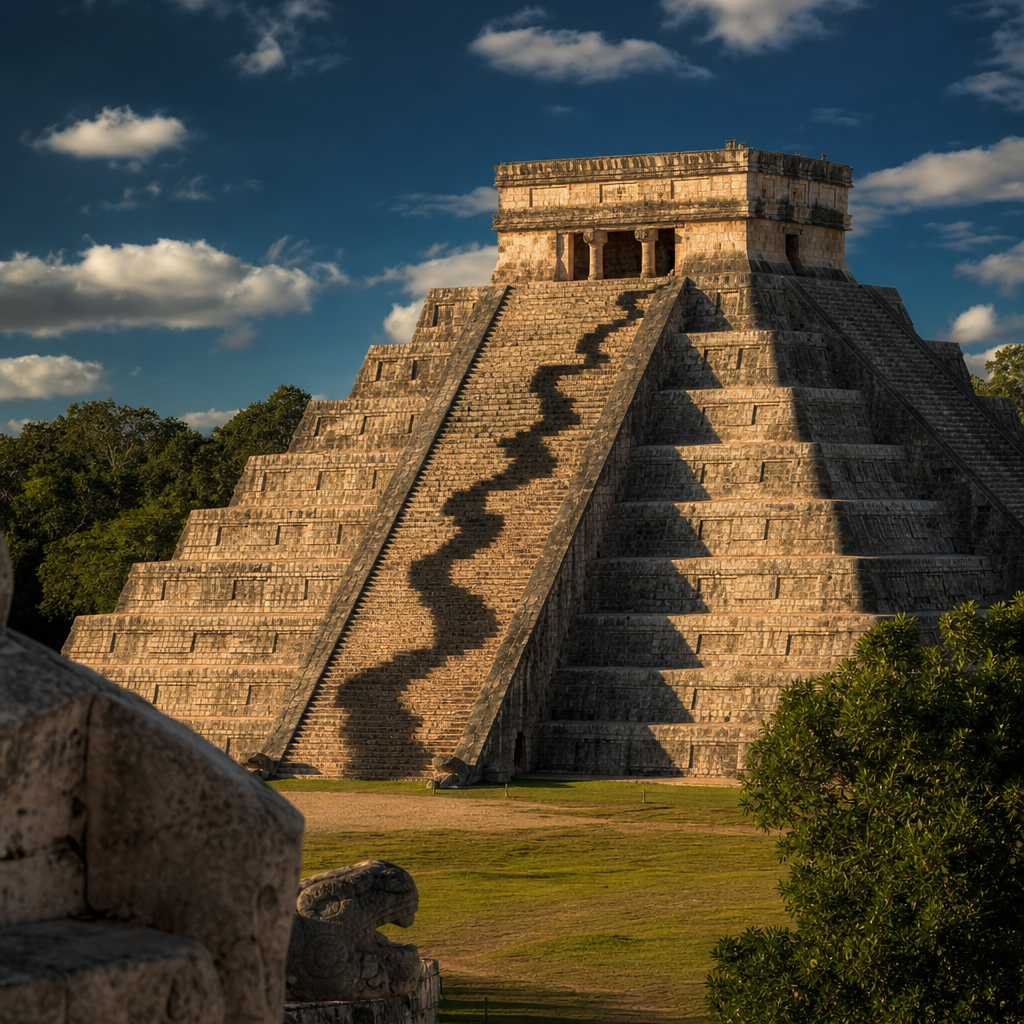El Castillo pyramid at Chichen Itza during the solstice