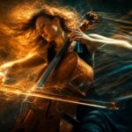 Person completely absorbed in a creative activity, motion blur and energy trails suggesting total immersion