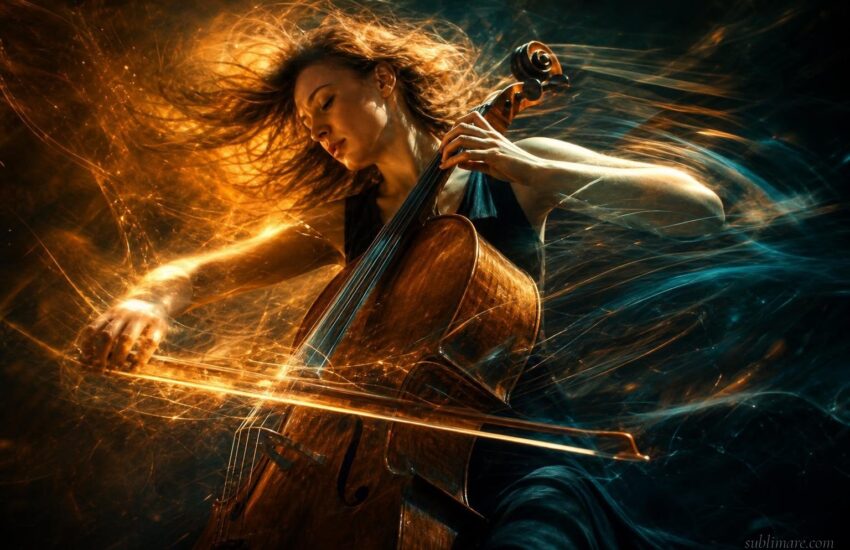 Person completely absorbed in a creative activity, motion blur and energy trails suggesting total immersion