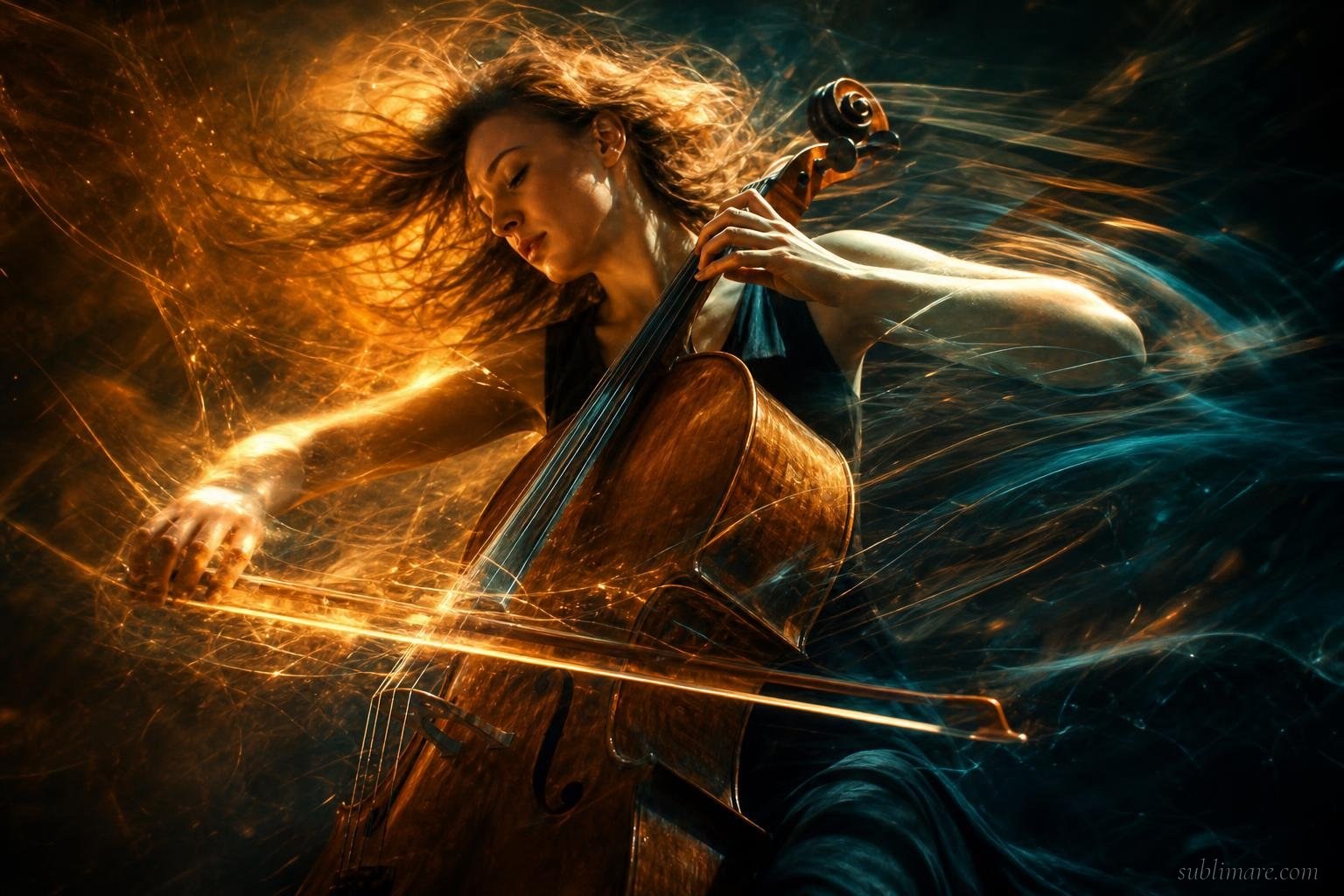 Person completely absorbed in a creative activity, motion blur and energy trails suggesting total immersion