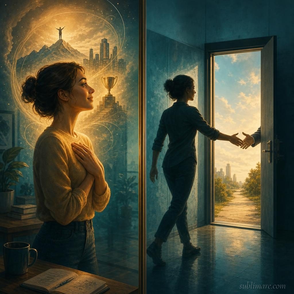 Conceptual illustration of the self-fulfilling prophecy — how belief transforms into concrete action and behavior